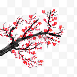水墨树枝红图片_新年红梅花枝干水墨风格