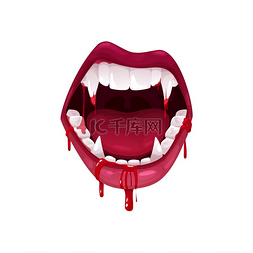 女人咬嘴唇图片_带有尖牙矢量图标的吸血鬼嘴。