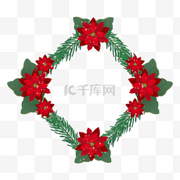 菱形红色装饰边框图片_圣诞一品红花卉菱形边框