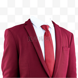 正装红色领带图片_摄影图红西装白衬衫红领带