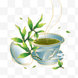 茶杯遮阳伞图片_国风茶绿茶茶水