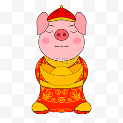 猪抱着图片_一只穿着红帽中国四??个红色和金