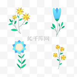 卡通风格春天花朵剪贴画蓝色小花