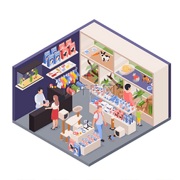 食品商务图片_异国情调的宠物店店员在柜台后面