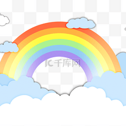 卡通七彩彩虹背景图片_多层卡通云朵剪纸彩虹