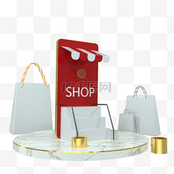 电子商务与购物图片_3d与多个产品对象的购物袋的图象