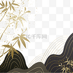 传统金色花纹山石背景框