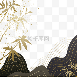 金色花边背景素材图片_传统金色花纹山石背景框