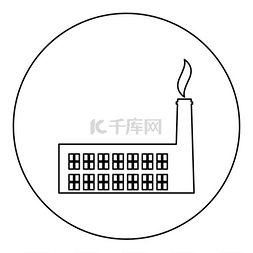 黑色烟囱图片_植物工厂图标在圆形黑色矢量插图