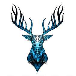 纹身头图片_鹿的头与夜森林风景。矢量插图打