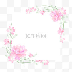 白色的花环图片_粉色花朵白色方框花环花卉