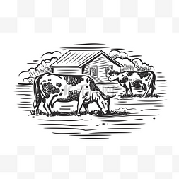 手绘农场牛图片_牛和农场