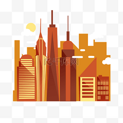 城市剪影扁平图片_扁平风橙色纽约城市剪影