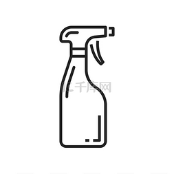 玻璃清洁剂喷雾瓶矢量细线图标。