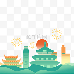 中国风金边山水图图片_国潮国庆国庆节建筑主题海报