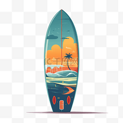 夏季扁平卡通沙滩冲浪板