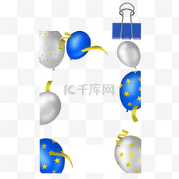 生日气球宝丽来相框飘带蓝色