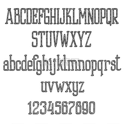 复古字体字母表和带阴影的大写和