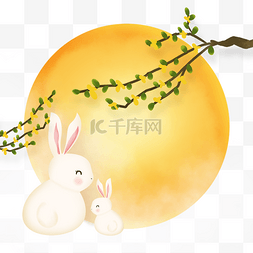 剪纸画兔子图片_可爱手绘中秋节满月兔子