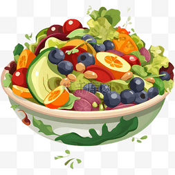 水果沙拉蔬菜沙拉图片_卡通扁平风格蔬果沙拉