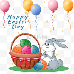 小兔子彩蛋篮子图片_彩蛋复活节兔子气球