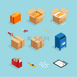 纸箱运输图片_包裹邮寄包装套装一套等距的盒子