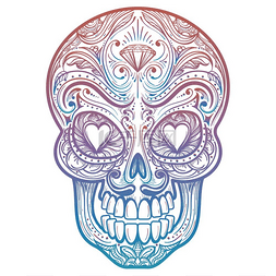 五颜六色的墨西哥装饰头骨纹身。