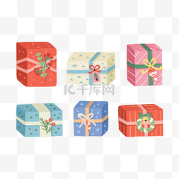 包裹礼物包图片_圣诞礼物合集卡通水彩彩色圣诞节