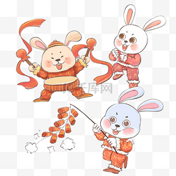 打鼓红色图片_兔年兔子舞龙新春喜庆