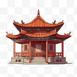 插画亭台图片_卡通中式建筑亭台楼阁