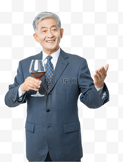 红酒logo图片_老年生活正装老爷爷室内喝红酒交
