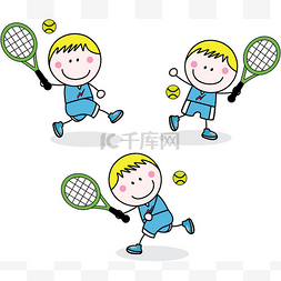 卡通手绘羽毛球图片_打羽毛球的男孩