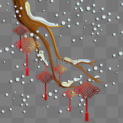 雪扁平装饰图片_冬天冬季挂雪落雪树枝枝干