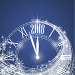 2018 年新年快乐。2018 年新年快乐，矢量图圣诞背景与时钟显示年
