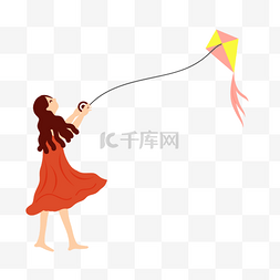卡通女孩放风筝