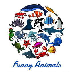 卡通动物园动物图片_用于海洋馆设计的卡通海洋动物和