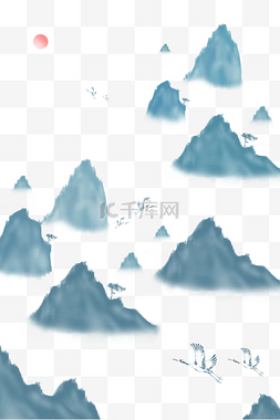 天空太阳落山图片_水墨中国印象迎客松