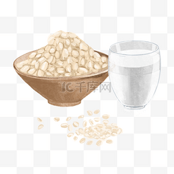 麦片早餐图片_燕麦牛奶水彩营养早餐