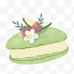 手绘食物甜点蛋糕图片_草莓花朵牛油果抹茶蛋糕