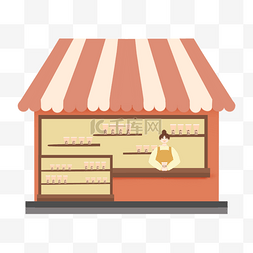 奶茶店素材图片_扁平粉橙奶茶店商店建筑店铺少女