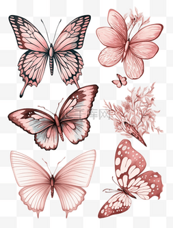 粉色矢量蝴蝶图片_矢量插图水彩蝴蝶套图动物昆虫