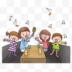 学生打卡图片_日本聚会家人唱歌概念插画