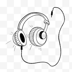头戴耳机音符图片_黑白涂鸦素描头戴耳机耳麦