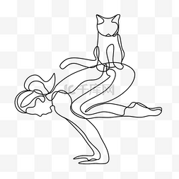 瑜伽女性线条图片_猫咪瑜伽抽象线条风格