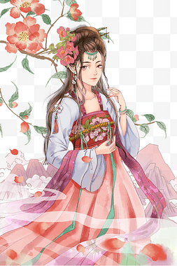 少女鲜花图片_中国风汉服美女粉色少女