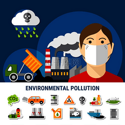 矢量水污染图片_环境污染和生态海报与空气和水污