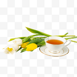 鲜花和茶图片_郁金香鲜花和茶饮