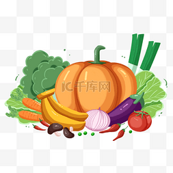 南瓜图片_蔬菜水果组合南瓜香蕉茄子