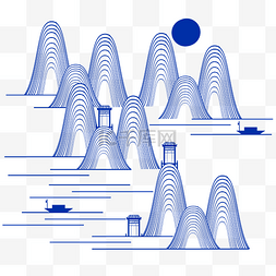 中秋风底纹图片_潮流克莱因蓝蓝色中式金色线条山