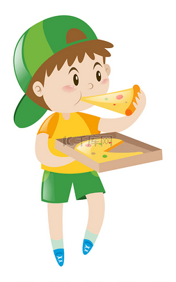 吃垃圾食品图片_小男孩吃披萨 